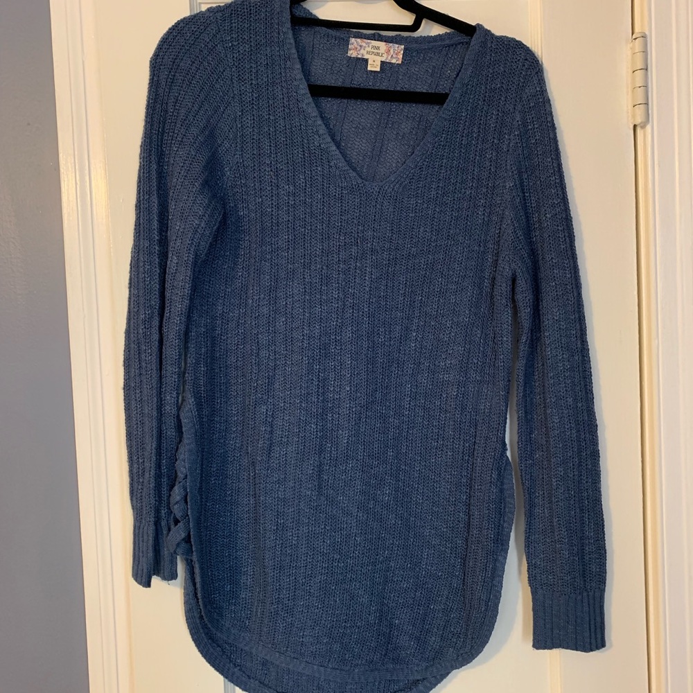 Blue Sweater with Criss-Cross details